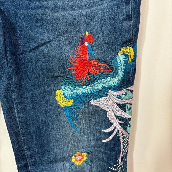 Free People Womens 26 Embroidered Jeans Peacock Florals Cropped Raw Hem - Picture 3 of 13